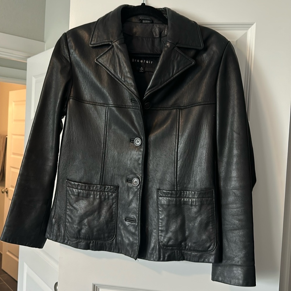 VINTAGE 80'S BRAEFAIR WOMEN'S BLACK LEATHER JACKET SZ S